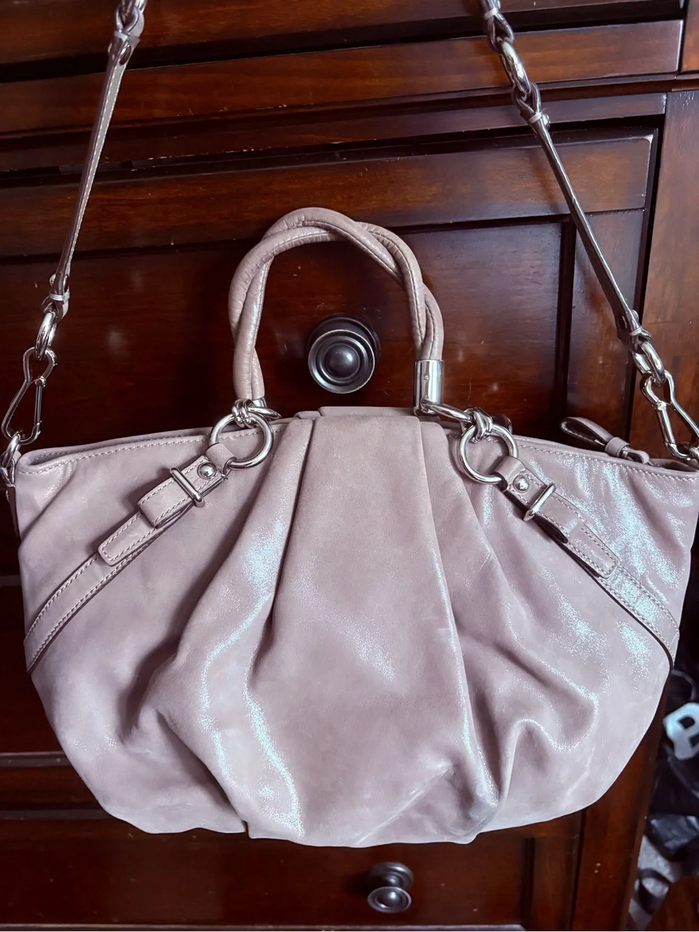 Coach Taupe Pleated Leather Sophia Satchel
